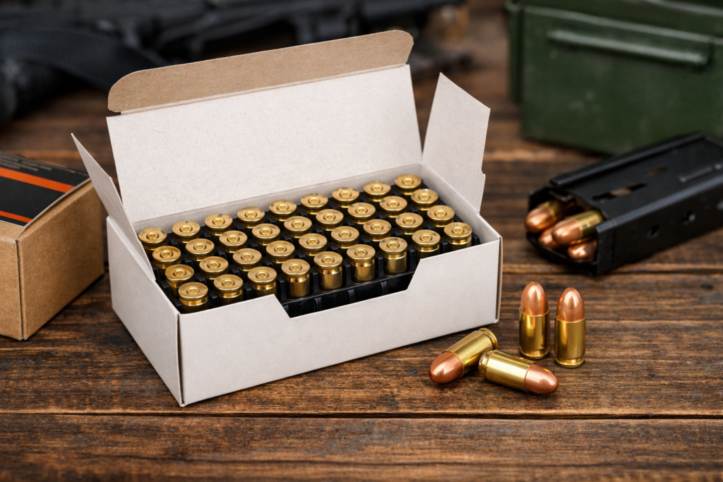 ammunition and accessories on wooden surface